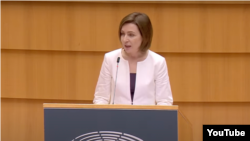 Maia Sandu vorbind în Parlamentul European, Bruxelles, 18 mai 2022
