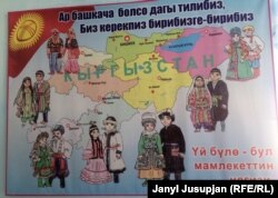 Вывеска с надписью на кыргызском языке в таджикоязычной школе в селе Уч-Коргон.