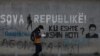 Kosovo: A person wearing a mask is seen walking in the streets of Pristina, Kosovo.