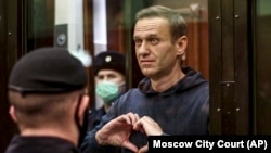 Alexei Navalnîi în timpul instanței din Moscova, 2 februarie 2021.
