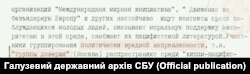 Фрагмент повідомлення КДБ УРСР до ЦК КП(б)У, 16 квітня 1987 року