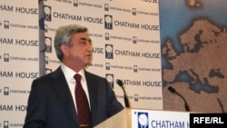 UK -- Armenian President Serzh Sarkisian delivers a speech in Chatham House, London, 10Feb2010